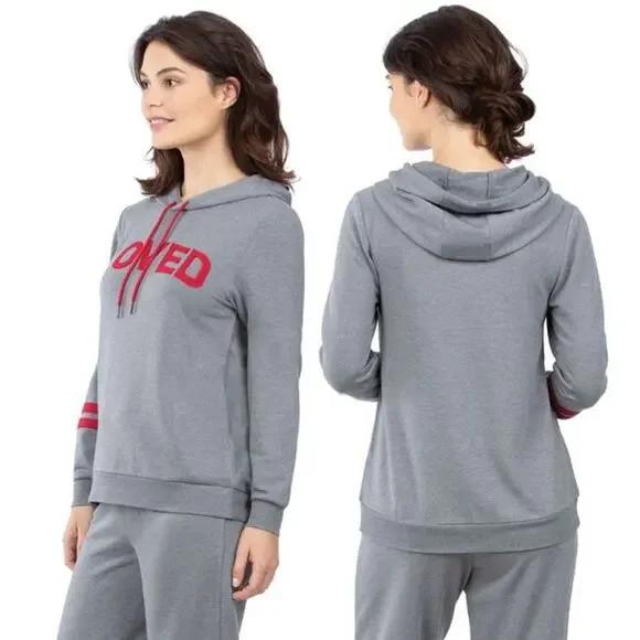NWT Pajamagram Grey & Red Loved Pullover Hooded Sweatshirt - Picture 9 of 10